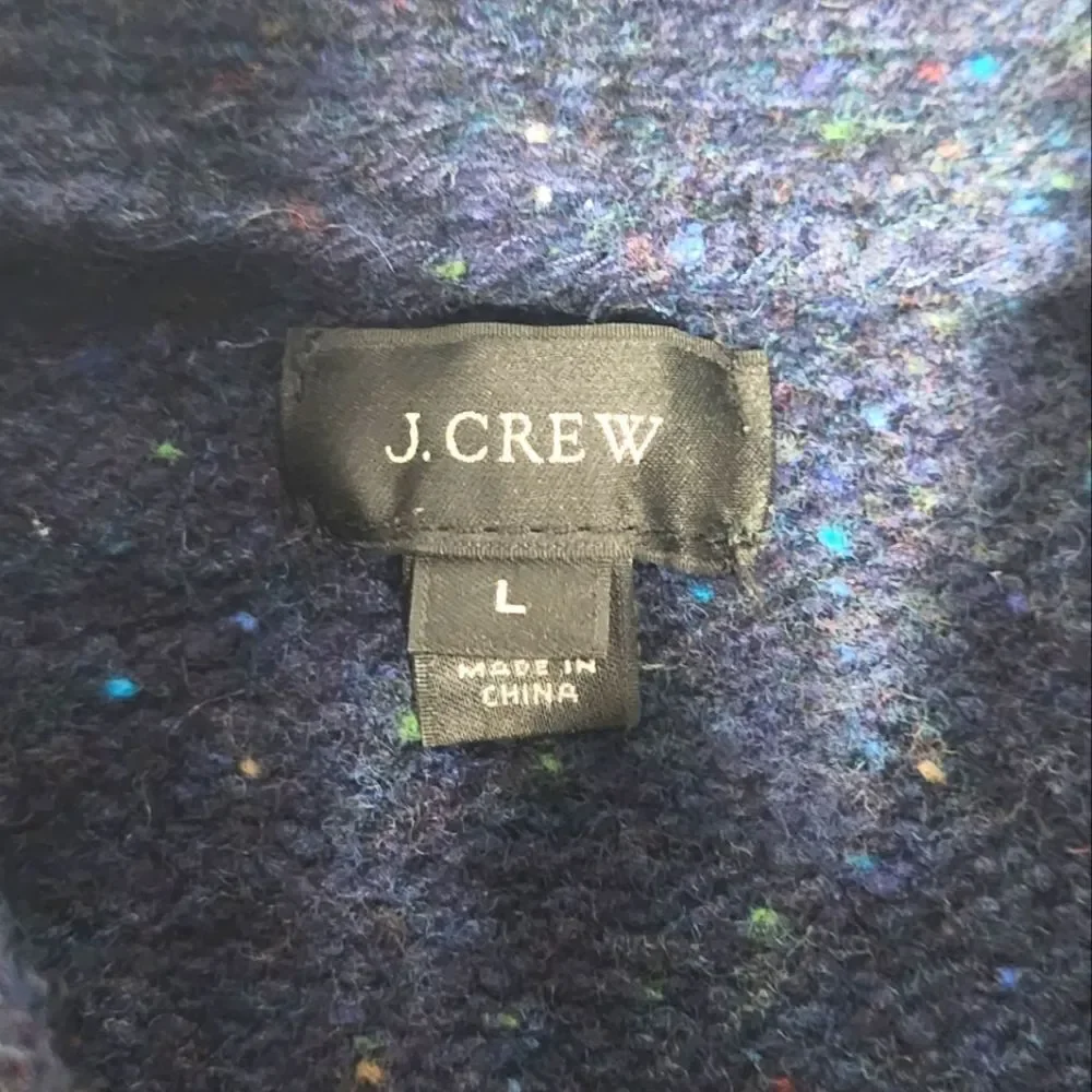 J.Crew L  NavyBlue  1/4 Zip Shawl Collar WoolBlend Speckled MenCardigan Sweater